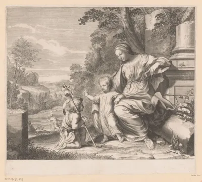 Maria bij ruïne met Christuskind dat de knielende Johannes de Doper zegent