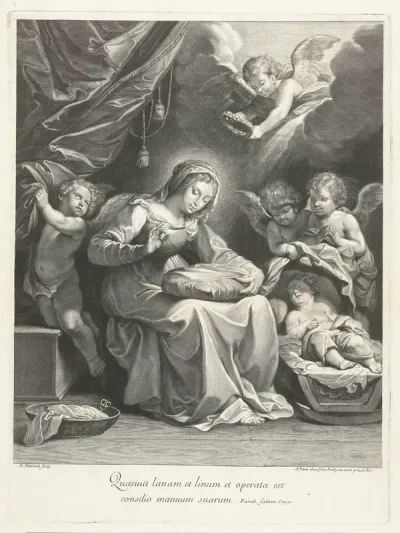 Maria en Christus als kind met vier engelen
