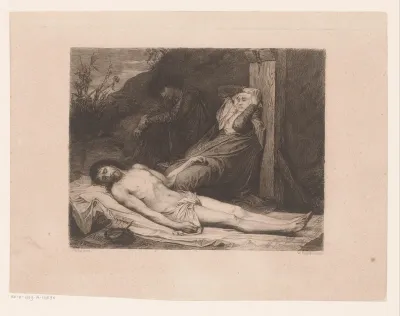 Maria en Johannes de Doper treurend bij het lichaam van Christus