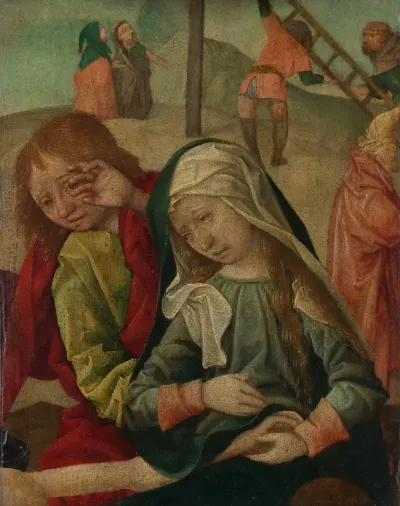 Maria en Johannes wenend bij het lichaam van Christus