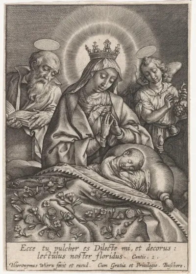 Maria en Jozef bij het slapende Christuskind