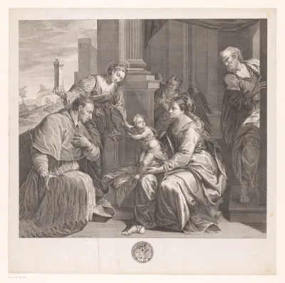 Maria en Kind aanbeden door Carolus Borromeus en de H. Barbara