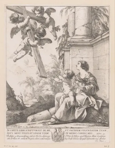 Maria en Kind met aanvliegende putti met kruis