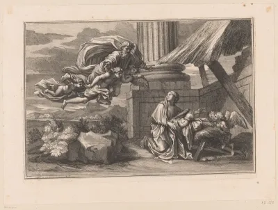 Maria en Kind met God ondersteund door engelen