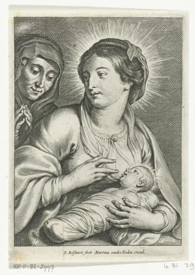 Maria geeft het kind de borst, met Heilige Anna