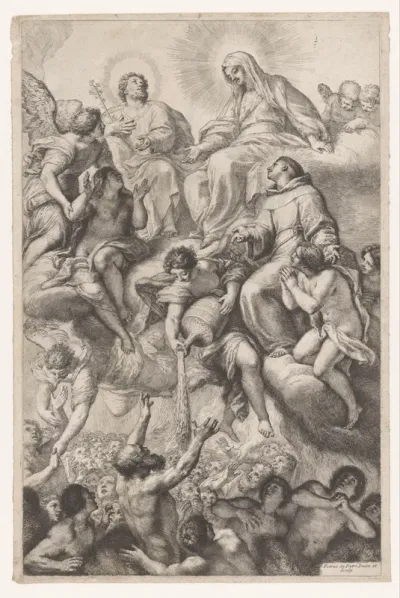 Maria, Jozef en Antonius van Padua als voorspraak voor zielen in het vagevuur