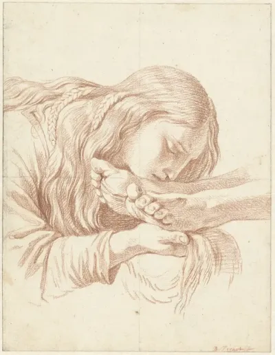 Maria Magdalena kust de voeten van Christus