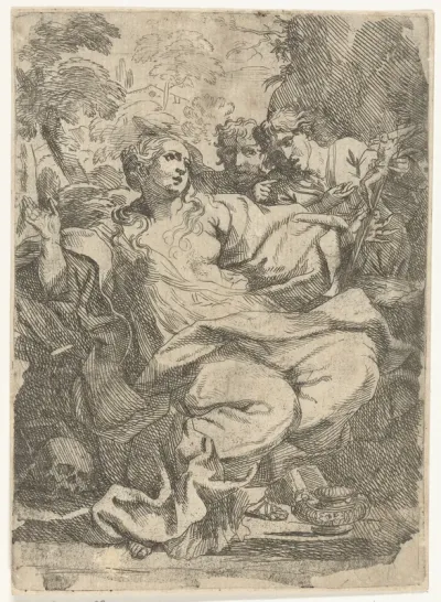 Maria Magdalena met crucifix en twee engelen