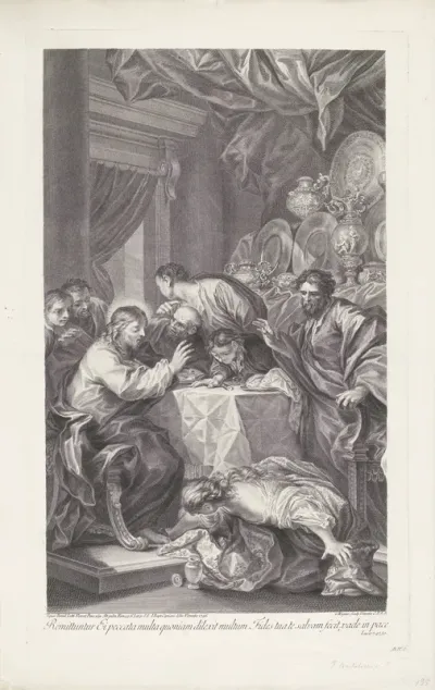 Maria Magdalena zalft de voeten van Christus