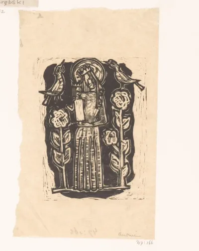 Maria met Christus tussen twee bloemen waarop vogels staan