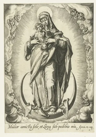 Maria met Christuskind staand op een maansikkel