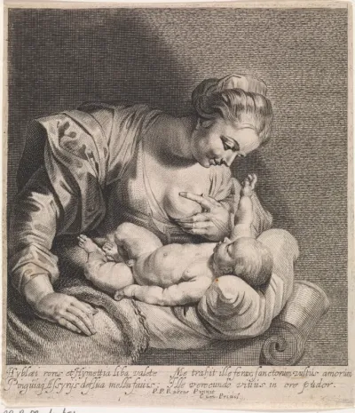 Maria met het Christuskind dat op een kussen ligt