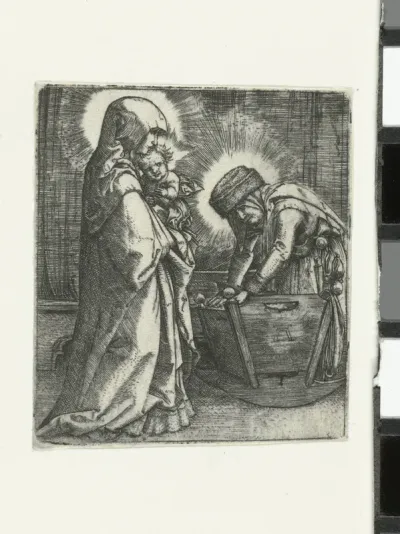 Maria met het Christuskind en Anna bij een wieg