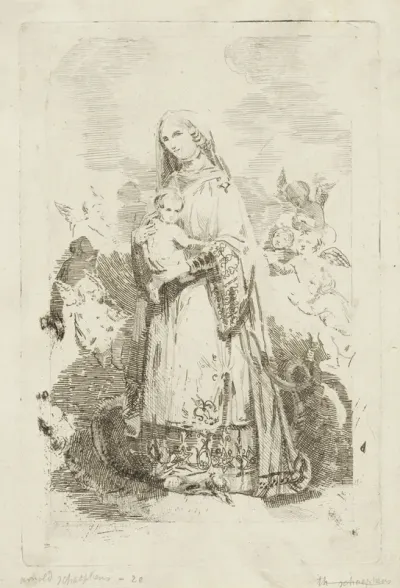 Maria met het Christuskind, omringd door engelen