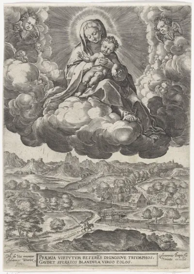 Maria met het Christuskind op de wolken