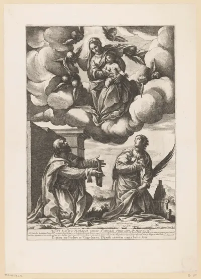 Maria met Kind aanbeden door de heiligen Thomas en Cecilia