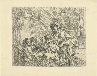 Maria met Kind aanbeden door engelen