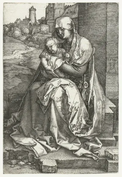 Maria met kind bij een muur