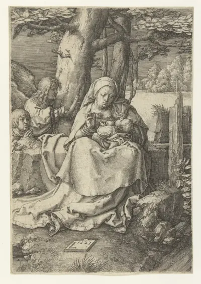 Maria met kind, een engel en een jongen