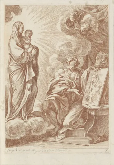 Maria met kind en de heilige Lucas