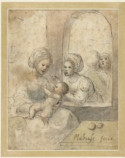 Maria met kind en drie andere figuren