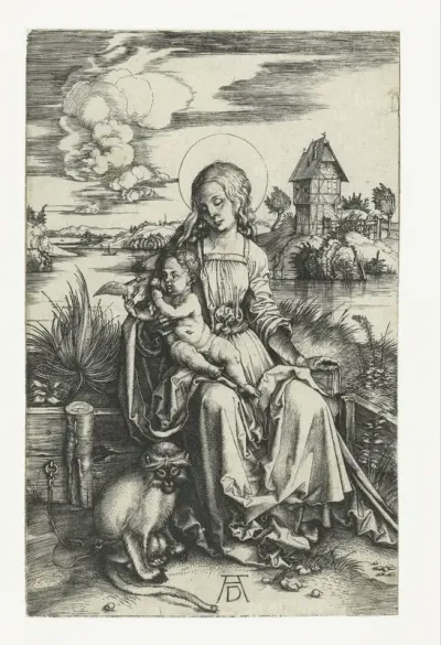 Maria met kind en een aap