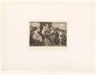 Maria met kind en heiligen in landschap