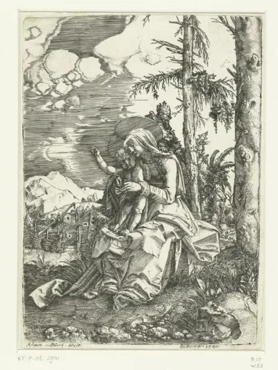 Maria met kind in een landschap