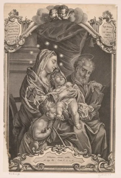 Maria met kind, naast hen Jozef en Johannes de Doper