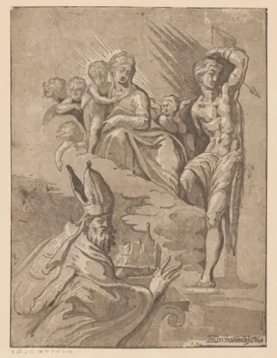 Maria met Kind, Sebastiaan en een bisschop