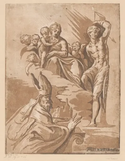 Maria met Kind, Sebastiaan en een bisschop