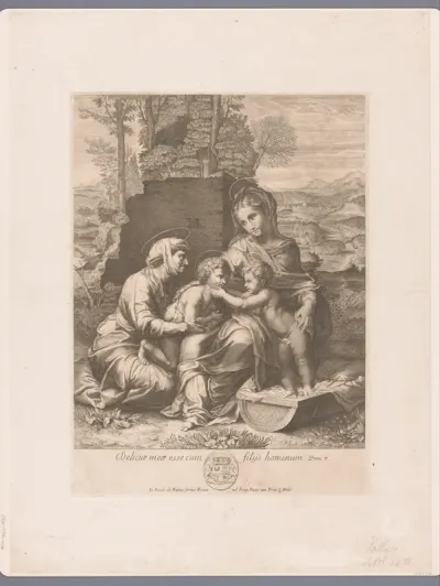 Maria met kind staand in kribbe, en Elisabet met Johannes