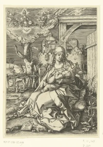 Maria met kind zittend in landschap