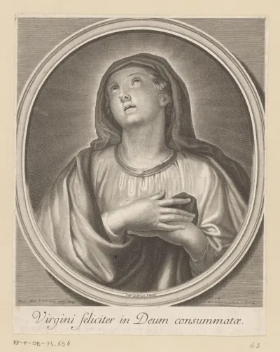 Maria met opwaartse blik in ovaal