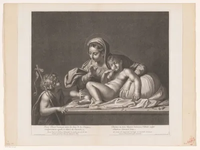 Maria met slapende Christus maant Johannes de Doper tot stilte