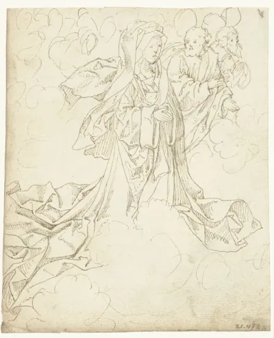 Maria met twee heiligen tussen de wolken