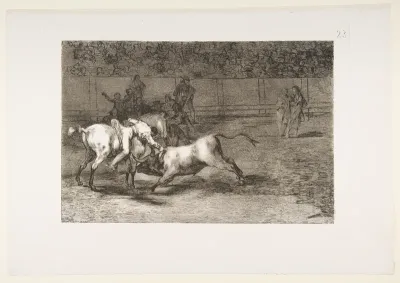 Mariano Ceballos, Alias the Indian, Kills the Bull from his Horse, Plate 23 from La tauromaquia