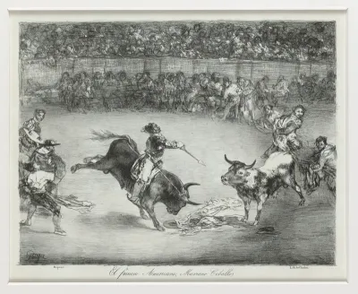 Mariano Ceballos riding a bull, from the 'Bulls of Bordeaux'