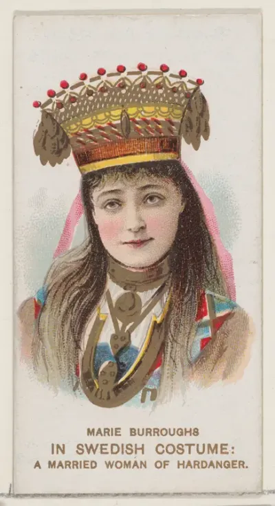 Marie Burroughs in Swedish Costume as a Married Woman of Hardanger, from the set Actors and Actresses, First Series (N70) for Duke brand cigarettes