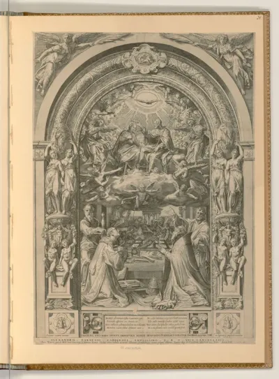 Marienkrönung mit dem Martyrium des hl. Laurentius, Heiligen und kirchliche Würdenträger