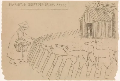 Marietje geeft de hertjes brood