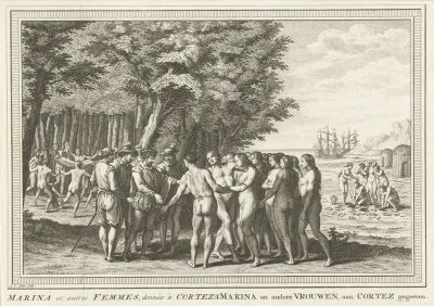 Marina en andere vrouwen aan Cortés geschonken, 1519