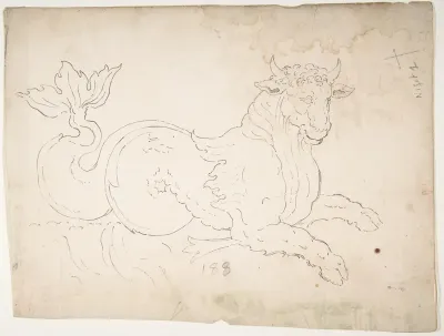 Marine bull, detail (recto) blank (verso)