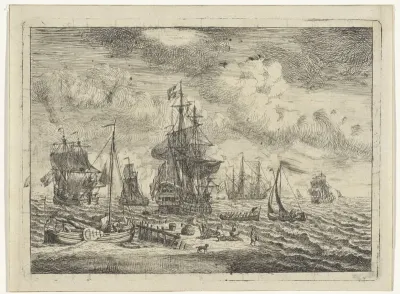 Marine met zeilschepen voor een zandbank