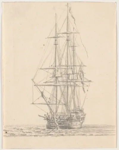 Marineskib med strøgne sejl
