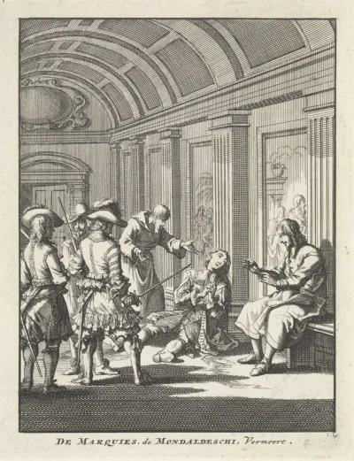 Markies Giovanni Monaldeschi in het paleis van Fontainebleau vermoord, 1657
