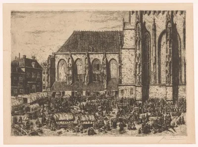 Markt op een plein bij een kerk