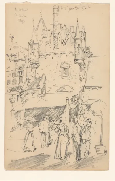 Marktplein van de nagebouwde stad Oud-Holland op de Wereldtentoonstelling voor het Hotel- en Reiswezen van 1895