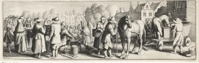 Markttafereel met paard en wagen
