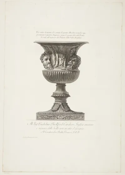 Marmorvase, dekoreret med fire masker, som repræsenterer de fire årstider og de fire livsaldre